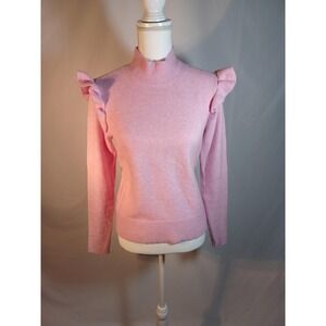 Sweater Womens Unknown Size Pink Mock Neck Ruffle Shoulder Long Sleeve Pullover